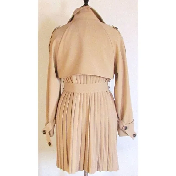 DESIGNER BATUNA BEIGE PLEATED DETAIL BELTED TRENCH COAT SIZE MED - Picture 4 of 16